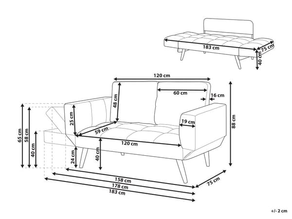 Bäddsoffa Ljusgrå 2-sits Justerbara Armstöd Minimalistisk