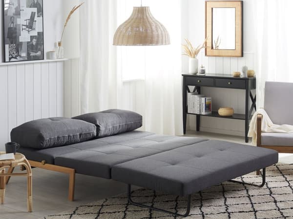 Bäddsoffa Mörkgrå 2-sits Kuddar Skandinavisk