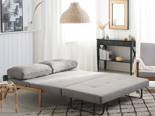 Bäddsoffa Ljusgrå 2-sits Kuddar Skandinavisk