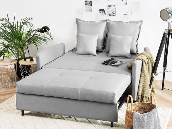 2-sits Bäddsoffa Ljusgrå Sovfunktion Profilerade Armstöd