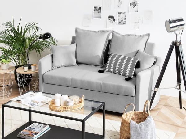 2-sits Bäddsoffa Ljusgrå Sovfunktion Profilerade Armstöd