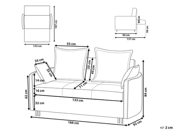 2-sits Bäddsoffa Beige Sovfunktion Profilerade Armstöd