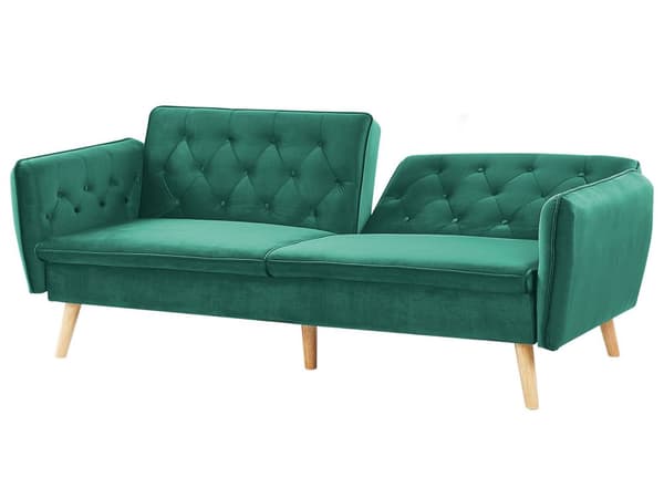 Bäddsoffa Mörkgrön Sammet Stoppad Konvertibel Soffa Modern Design Ryggstöd med Knappar