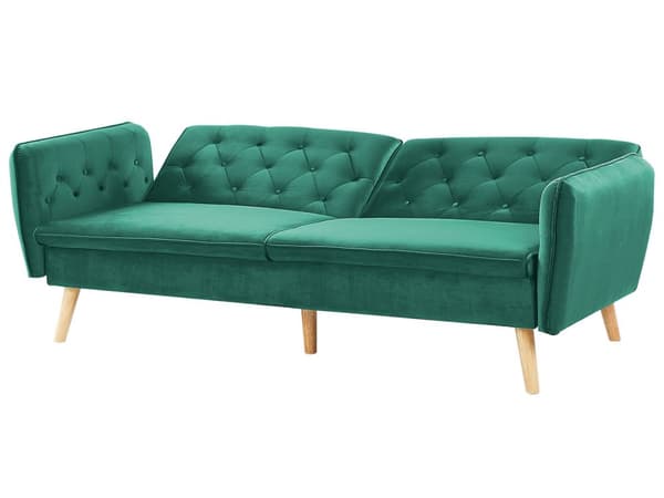 Bäddsoffa Mörkgrön Sammet Stoppad Konvertibel Soffa Modern Design Ryggstöd med Knappar