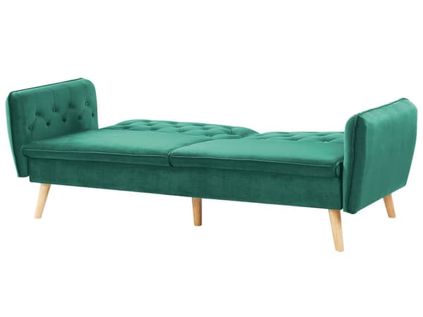 Bäddsoffa Mörkgrön Sammet Stoppad Konvertibel Soffa Modern Design Ryggstöd med Knappar