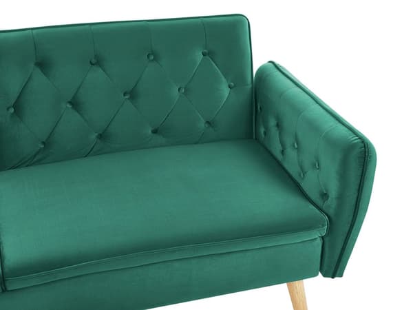 Bäddsoffa Mörkgrön Sammet Stoppad Konvertibel Soffa Modern Design Ryggstöd med Knappar