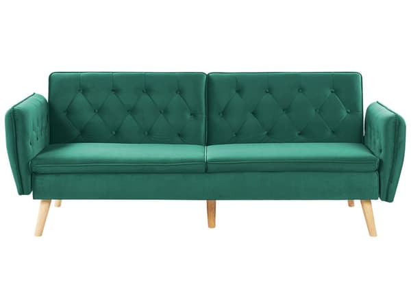 Bäddsoffa Mörkgrön Sammet Stoppad Konvertibel Soffa Modern Design Ryggstöd med Knappar