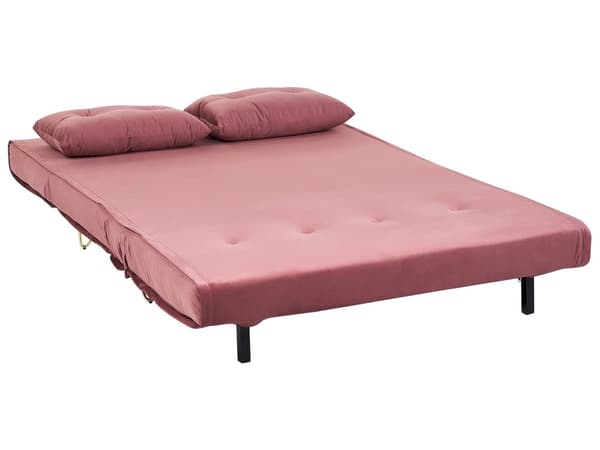 Bäddsoffa Rosa Sammet 2-sits Armlös med 2 Kuddar Metall Guldben Glamour Vardagsrum