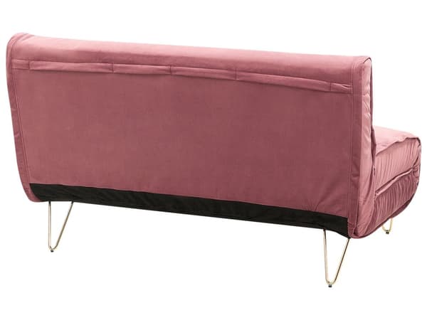 Bäddsoffa Rosa Sammet 2-sits Armlös med 2 Kuddar Metall Guldben Glamour Vardagsrum