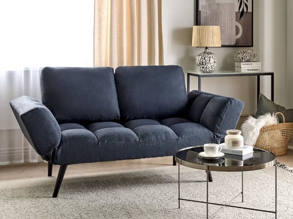 Bäddsoffa i tyg Mörkblå Loveseat Justerbara armstöd Vardagsrum Gästsäng Minimalistisk