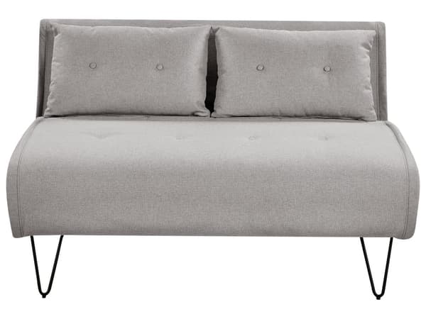 Liten Bäddsoffa Ljusgrått Tyg 2-sits Utfällbar Sovplats Armlös med Kudde Metall Svarta Ben Glamour