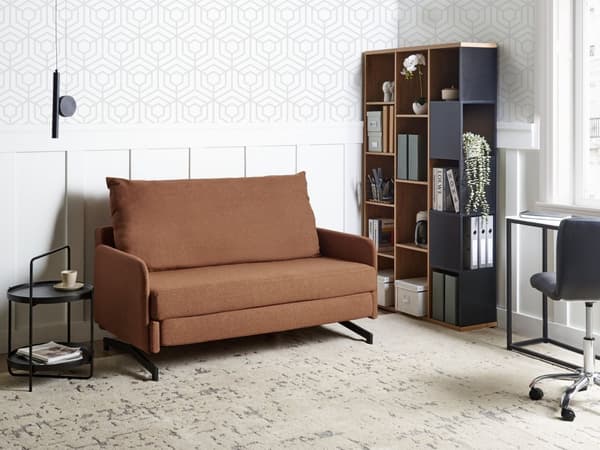 Bäddsoffa Röd Tyg Polyester Klädsel 2-sits Utdragbar Sovfunktion Modernt Vardagsrum