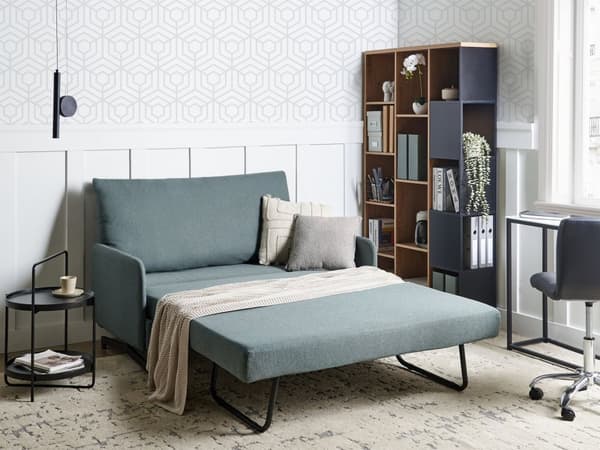 Bäddsoffa Grön Tyg Polyester Klädsel 2-sits Utdragbar Sovfunktion Modernt Vardagsrum