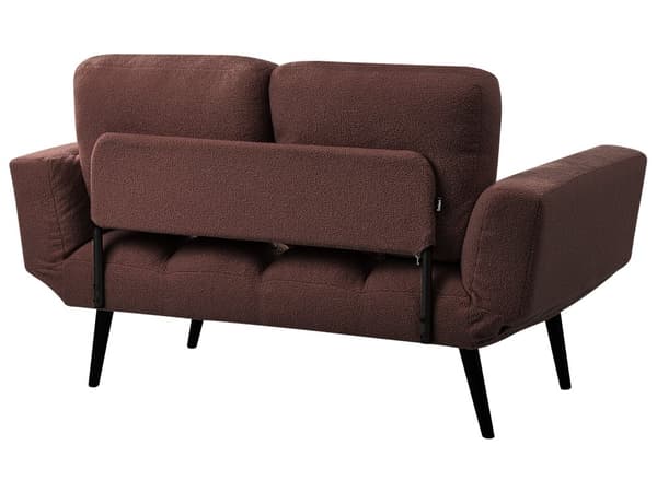 Bäddsoffa Brun Boucle Metallben 2-sits Soffa Sovfunktion Justerbara Armstöd Modern