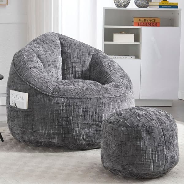 Futon Canapé Chaise Futon i högtrycksskum med komprimerad skumstoppning Futon med fotstöd (Grå)