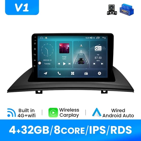 Carplay-multimediasoitin, langaton yhteys, GPS-navigointi, V2(6G 128G)OBD-kamera