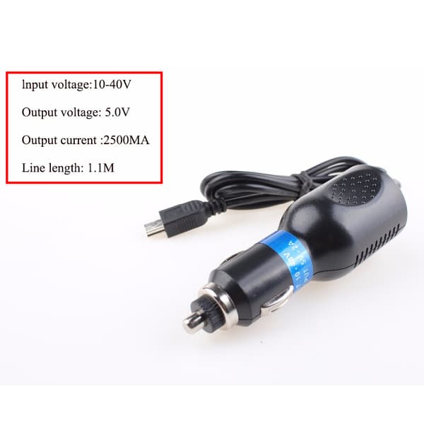 GPS Navigator Oplader, 12V/24V Indgang, 5V/2.5A Udgang, Mini USB Interface