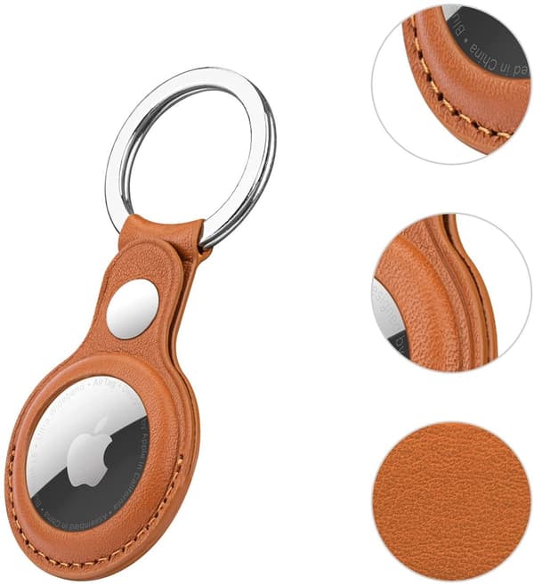 INF AirTag-etui med nøkkelring i kunstskinn, 4-pakning Brun
