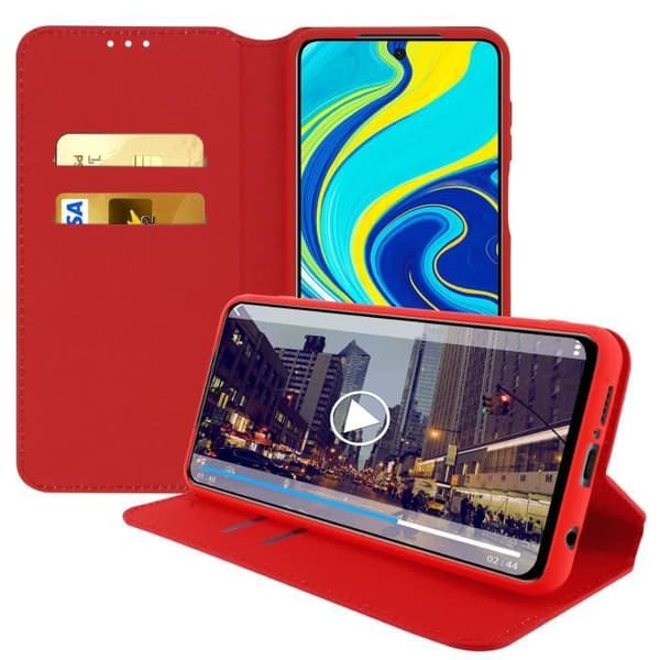 Fodral - AVIZAR - Xiaomi Redmi Note 9S/Pro/Pro Max - Ekologisk läder - Röd - Inbyggt stöd