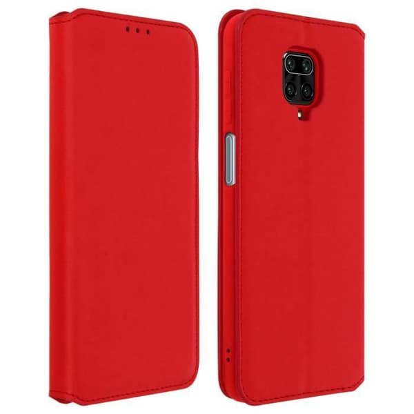 Fodral - AVIZAR - Xiaomi Redmi Note 9S/Pro/Pro Max - Ekologisk läder - Röd - Inbyggt stöd