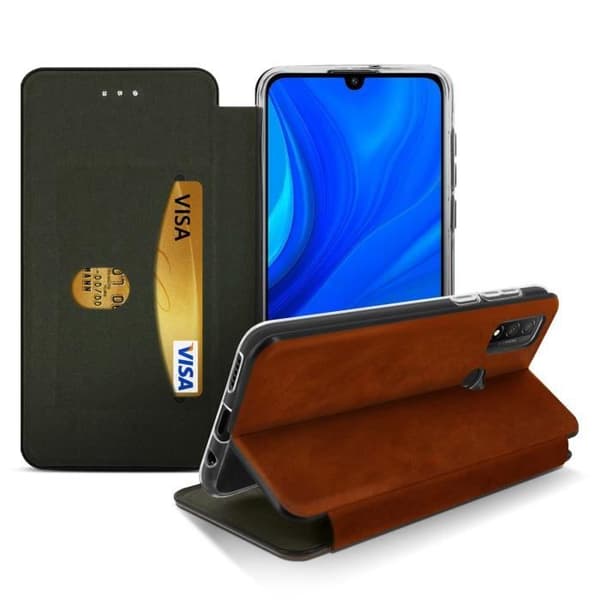 Etui - Huawei - P smart 2020 - Läder av nötkreatur - Videostöd - Kortfäste