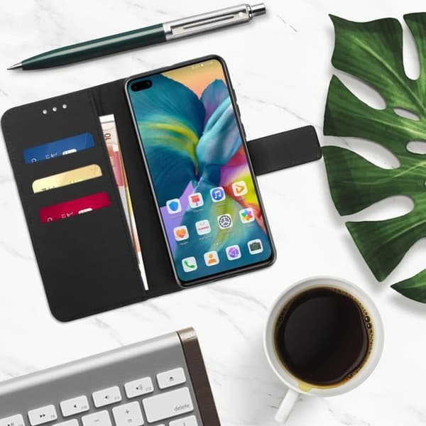 Huawei P40-fodral - Huawei - Ekologiskt läder - Korthållare - Videostativ - Svart