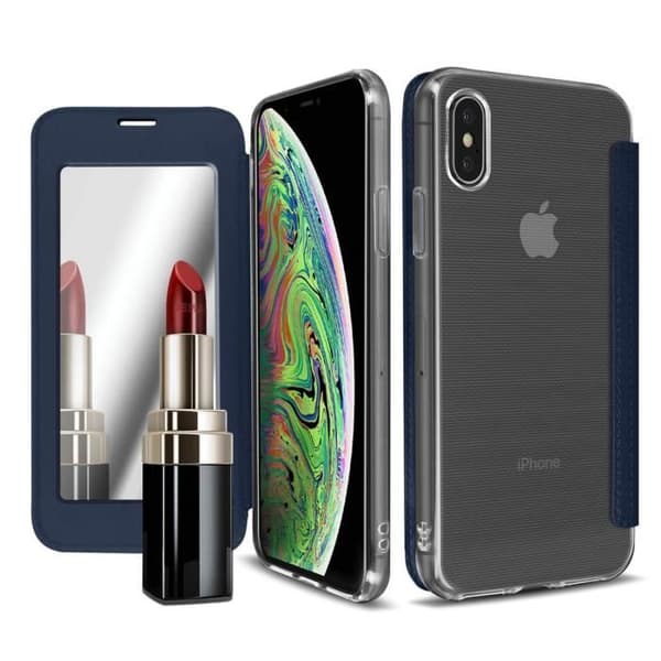 iPhone XS Max Fodral - AVIZAR - Hård Folio - Ultratunn - Integrerad spegel - Midnattsblå
