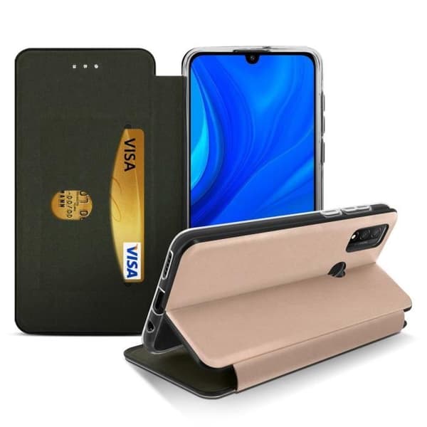 Huawei P smart 2020 Läderfodral Cover Flip Card Hållare Videostöd roséguld Rose