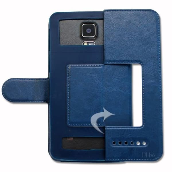 Archos Access 57 Extra Slim Blue Folio Case X 2 Windows i ekologiskt kvalitetsläder med magnetisk stängning och sömmar