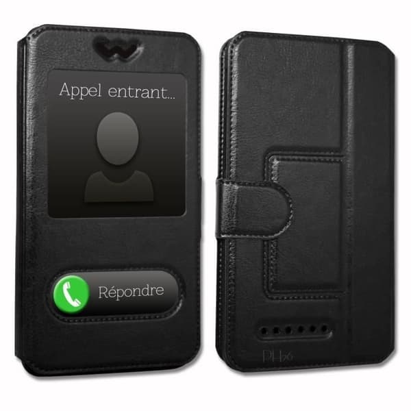 HTC U12 life Extra Slim Black Folio Case Cover X 2 Windows i ekologiskt kvalitetsläder med magnetisk stängning och sömmar
