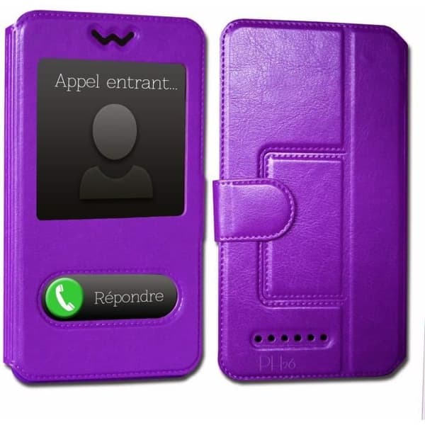 Archos Core 62S Extra Slim Purple Folio Case X 2 Windows i ekologiskt kvalitetsläder med magnetisk stängning och sömmar