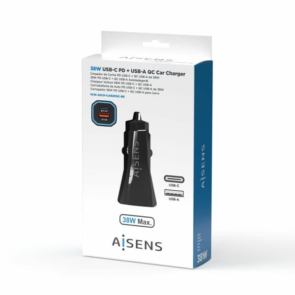 Biloplader Aisens ASCH-CAR2PQC-BK Sort 38 W