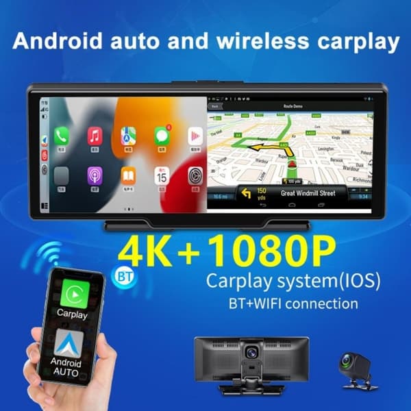 Dash Cam og Carplay Android Auto 10,26 tommer 4K 3840*2160P. GPS-navigation