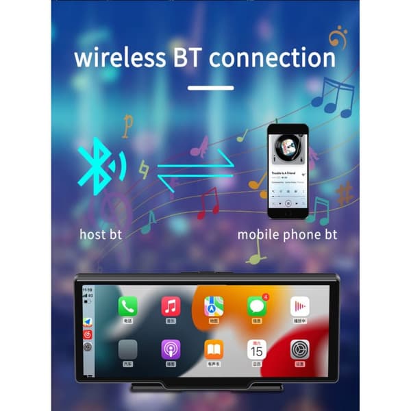 Dash Cam og Carplay Android Auto 10,26 tommer 4K 3840*2160P. GPS-navigation