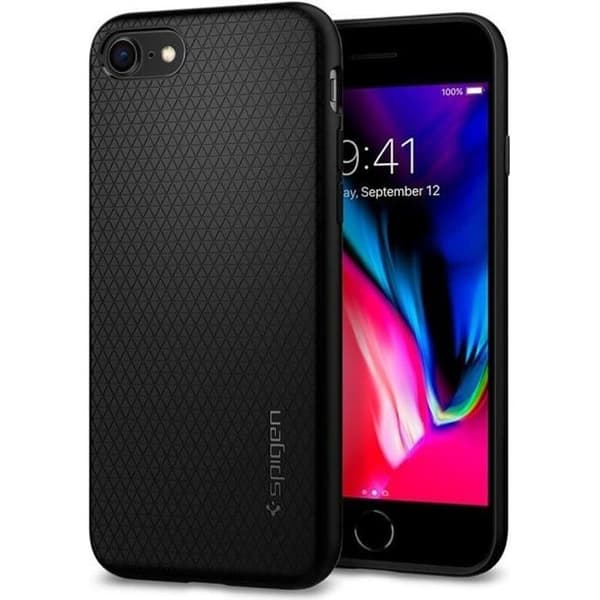 Spigen iPhone SE 2020/8/7 fodral [Liquid Air] geometriskt droidmönster, dubbelt skydd, mjuk svart