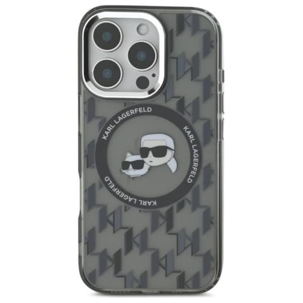 Coque MagSafe Karl Lagerfeld IML Monogram Karl & Choupette för iPhone 16 Pro Max (svart)