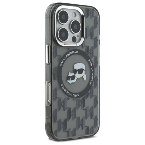Coque MagSafe Karl Lagerfeld IML Monogram Karl & Choupette för iPhone 16 Pro Max (svart)