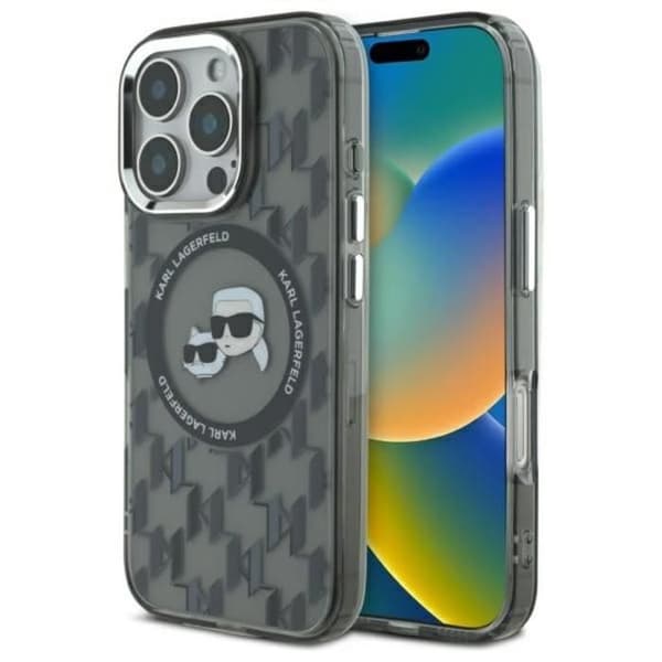 Coque MagSafe Karl Lagerfeld IML Monogram Karl & Choupette för iPhone 16 Pro Max (svart)