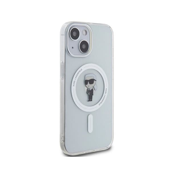 Coque för iPhone 15 Modell IML Ikonik Kompatibel med MagSafe Karl Lagerfeld Transparent