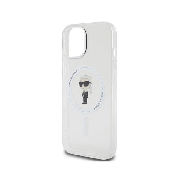 Coque för iPhone 15 Modell IML Ikonik Kompatibel med MagSafe Karl Lagerfeld Transparent