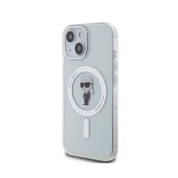 Coque för iPhone 15 Modell IML Ikonik Kompatibel med MagSafe Karl Lagerfeld Transparent