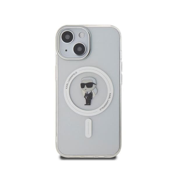Coque för iPhone 15 Modell IML Ikonik Kompatibel med MagSafe Karl Lagerfeld Transparent