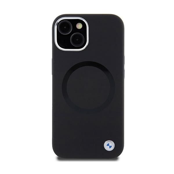 Coque MagSafe i silikonläder BMW Signature för iPhone 15 (svart)