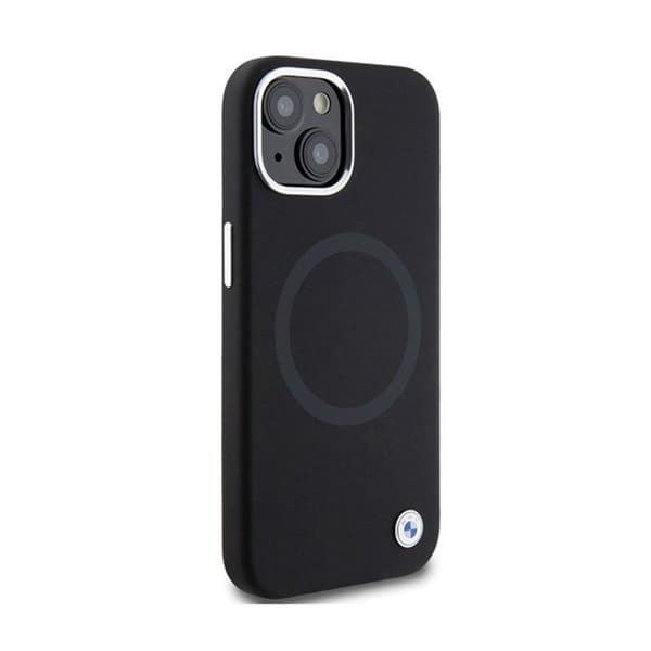 Coque MagSafe i silikonläder BMW Signature för iPhone 15 (svart)
