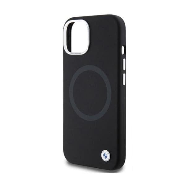 Coque MagSafe i silikonläder BMW Signature för iPhone 15 (svart)