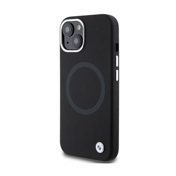 Coque MagSafe i silikonläder BMW Signature för iPhone 15 (svart)