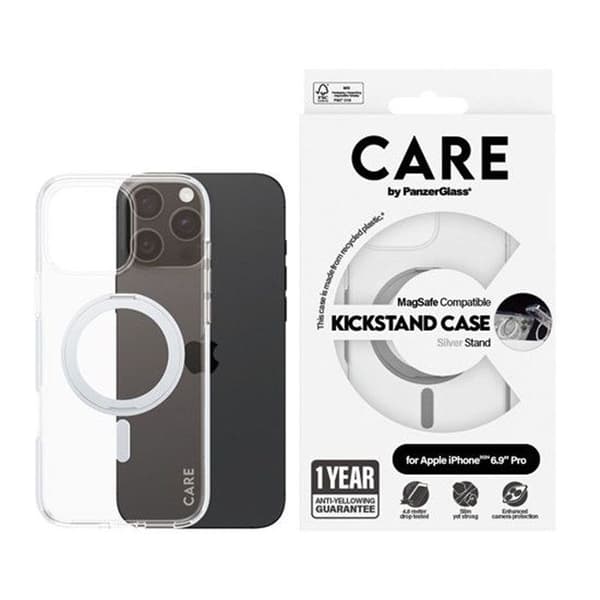Coque för iPhone 16 Pro Max Kompatibel med MagSafe Kickstand Edition Panzer Glass Transparent
