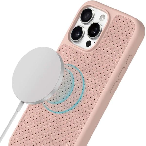 Coque MagSafe för iPhone 16 Pro Imiterat Läder Perforerat Stöttåligt 3m Incase Puderrosa