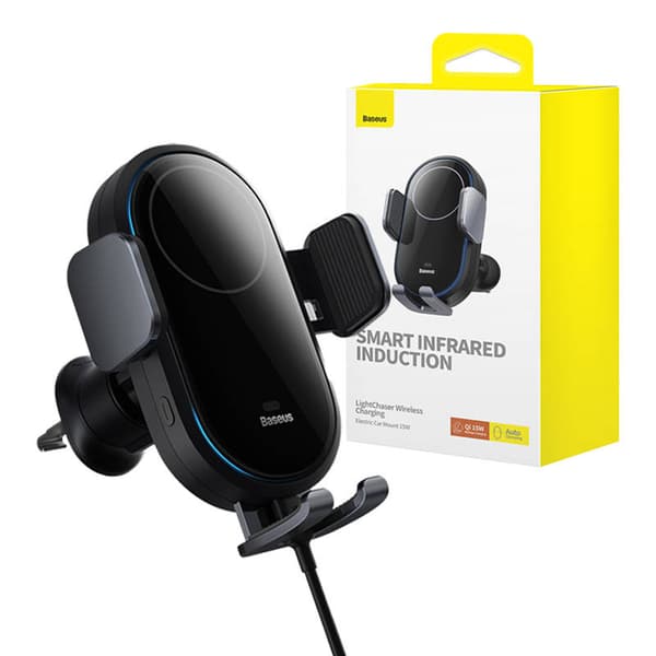 car holder with inductive charger Baseus LightChaser  (Black) Sort