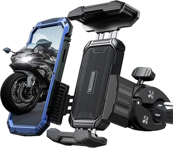 Motorcykel Telefonholder, Sikkerhedsklemme, Enhåndsbetjening, Sort